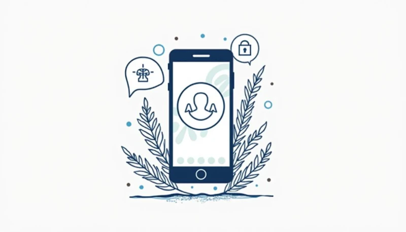 A smartphone displaying a profile icon, with a padlock and message bubble.
